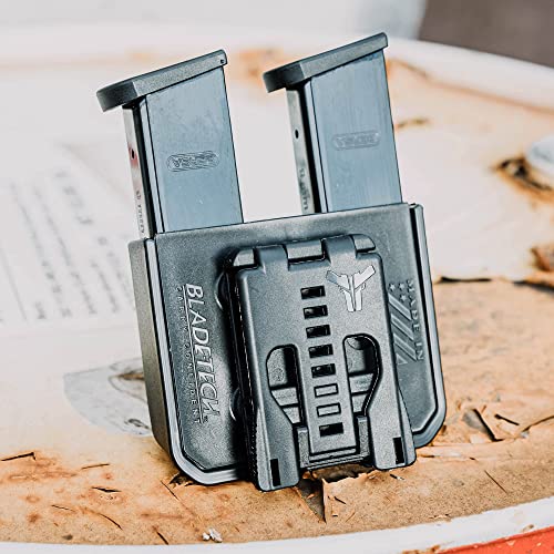 OWB Double Mag Pouch for Glock 17, 19, 22, 23 & More - USA Made - Signature Double Magazine Carrier with Tek-Lok Belt Attachment Clip by Blade-Tech Ho